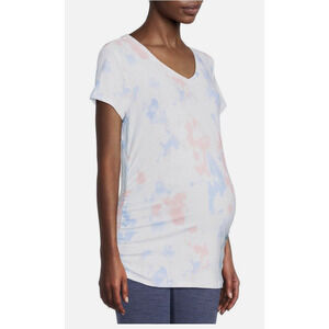 Time and Tru Women Maternity Short Sleeve White T-Shirt Tee ruched side Tie Dye